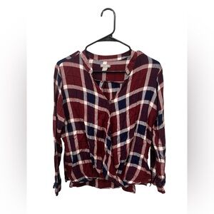 Falls Creek Burgundy‎ Plaid Button Front Flannel Top XL